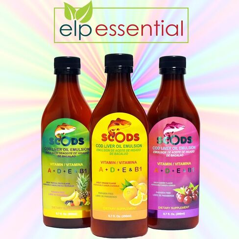 ELP ESSENTIAL مستحلب de Scods Naranja Cod Liver Oil مستحلب برتقالي 200 مل فيتامين A + D + E & B1 in Kuwait