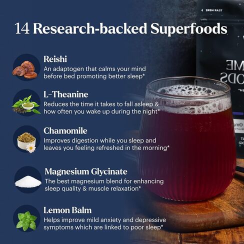 MoonBrew Magnesium Wild Berry: مساعد طبيعي للنوم خالٍ من الميلاتونين | 14 نوعًا من الأطعمة الفائقة التي تحتوي على جليسينات المغنيسيوم والمُكَوِّنات | كيتو ونباتي | استمتع بالسخونة أو البرودة - 30 حصة in Saudi Arabia