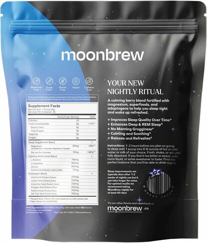 MoonBrew Magnesium Wild Berry: مساعد طبيعي للنوم خالٍ من الميلاتونين | 14 نوعًا من الأطعمة الفائقة التي تحتوي على جليسينات المغنيسيوم والمُكَوِّنات | كيتو ونباتي | استمتع بالسخونة أو البرودة - 30 حصة in Saudi Arabia