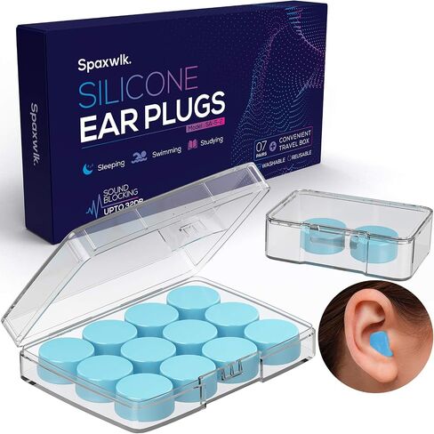 Ear Plugs for Sleeping Noise Cancelling, Reusable Silicone Soft Moldable Waterproof Sound Blocking Earplugs for Swimming, Snoring, Working, Airplanes, Shooting, Musicians, 32dB Highest NRR Blue in Saudi Arabia