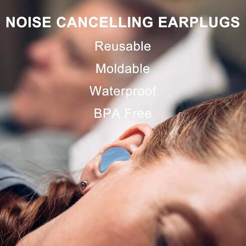 Ear Plugs for Sleeping Noise Cancelling, Reusable Silicone Soft Moldable Waterproof Sound Blocking Earplugs for Swimming, Snoring, Working, Airplanes, Shooting, Musicians, 32dB Highest NRR Blue in Saudi Arabia