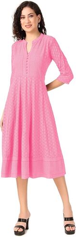 فستان Ladyline النسائي Anarkali Style Kurti Rayon Chikan المطرز Lucknowi Dress Boho in Saudi Arabia