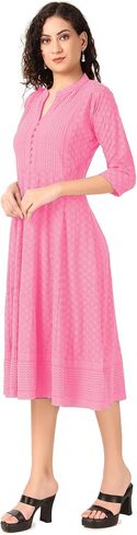 فستان Ladyline النسائي Anarkali Style Kurti Rayon Chikan المطرز Lucknowi Dress Boho in Saudi Arabia