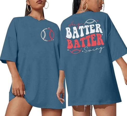 Baseball Shirts Women Oversized: Baseball Mom Tshirt Hey Batter Batter Swing Softball Graphic Tee Ballparks Tops in Kuwait