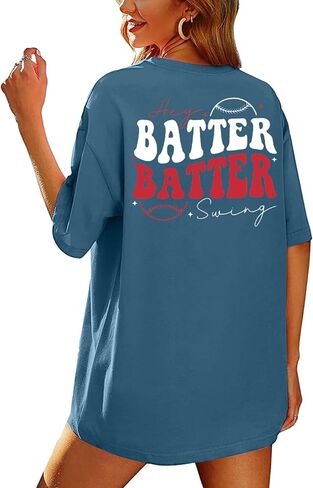 Baseball Shirts Women Oversized: Baseball Mom Tshirt Hey Batter Batter Swing Softball Graphic Tee Ballparks Tops in Kuwait