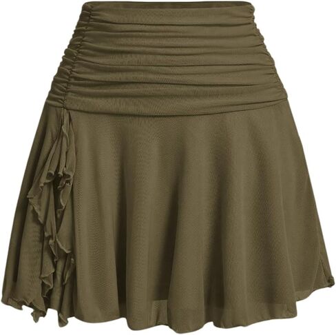 Floerns Women's Solid High Waisted Ruched Ruffle Hem Mesh Short Skirts in Saudi Arabia