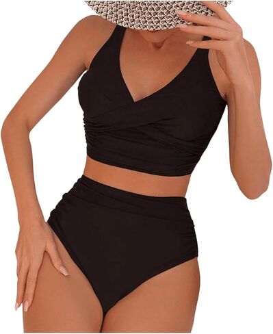 GORGLITTER Women's 2 Piece Ruched Swimsuit High Waist Bikini Set Twist Front Wrap Wireless Bra Bathing Suit in Saudi Arabia
