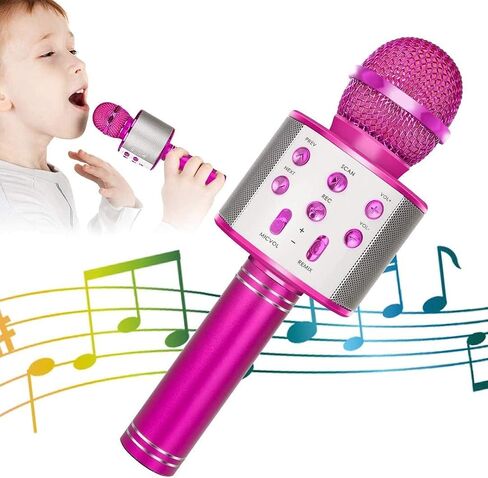 Wireless Bluetooth Microphone Karaoke for Kids, 5-in-1 Portable Handheld Karaoke Mic Speaker Player Recorder with Adjustable Remix FM Radio for Kids Girls Boys Teens Birthday (Pink) in Saudi Arabia