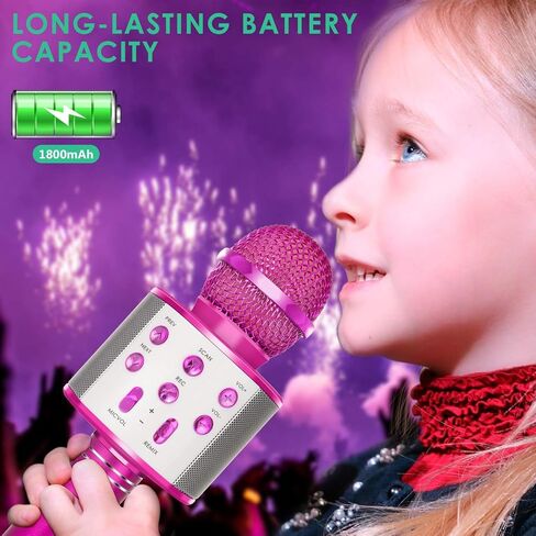 Wireless Bluetooth Microphone Karaoke for Kids, 5-in-1 Portable Handheld Karaoke Mic Speaker Player Recorder with Adjustable Remix FM Radio for Kids Girls Boys Teens Birthday (Pink) in Saudi Arabia