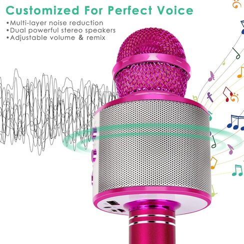 Wireless Bluetooth Microphone Karaoke for Kids, 5-in-1 Portable Handheld Karaoke Mic Speaker Player Recorder with Adjustable Remix FM Radio for Kids Girls Boys Teens Birthday (Pink) in Saudi Arabia