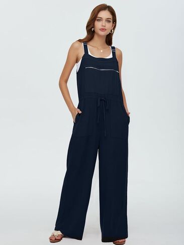 عميق SELF المرأة وزرة الصيف السببية فضفاضة أكمام بذلة قابل للتعديل الأشرطة واسعة الساق مريلة السراويل مع جيوب سستة in Kuwait