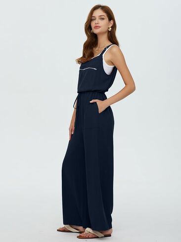 عميق SELF المرأة وزرة الصيف السببية فضفاضة أكمام بذلة قابل للتعديل الأشرطة واسعة الساق مريلة السراويل مع جيوب سستة in Kuwait