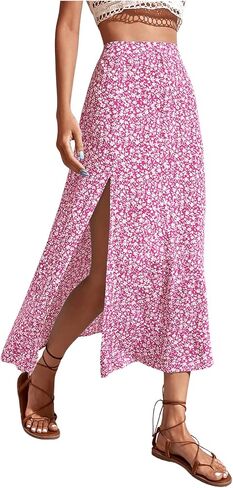 Floerns Women's Boho Ditsy Floral Print High Split Swing A Line Midi Skirt in Saudi Arabia