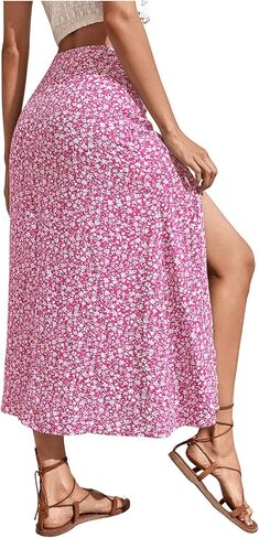 Floerns Women's Boho Ditsy Floral Print High Split Swing A Line Midi Skirt in Saudi Arabia