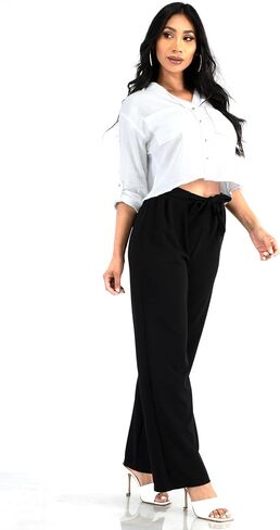 ShoSho Womens High Waist Palazzo Wide Leg Pants Straight Leg Trousers with Self Tie in Saudi Arabia