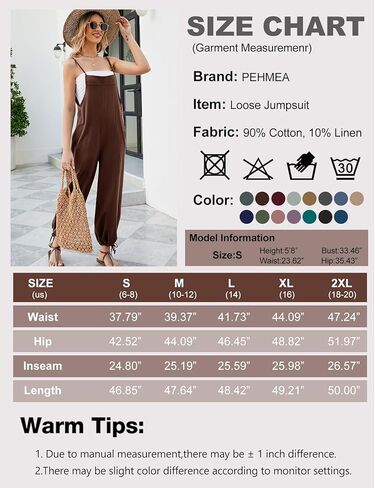 بذلة فضفاضة للسيدات من PEHMEA مصنوعة من القطن والكتان مع جيوب وبنطلون بحزام سباغيتي قابل للتعديل in Kuwait