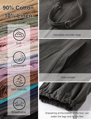 بذلة فضفاضة للسيدات من PEHMEA مصنوعة من القطن والكتان مع جيوب وبنطلون بحزام سباغيتي قابل للتعديل in Kuwait