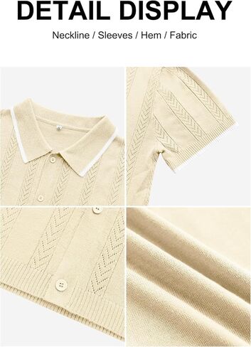 Men's Casual Button Down Shirt Short Sleeve Vintage Clothes Knit Polo Shirts Summer Beach Shirts in Kuwait
