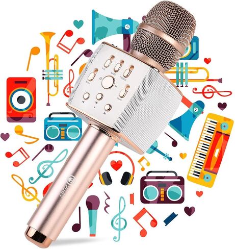 2x13w Cardioid Dynamic Karaoke Microphone, Handheld Wireless Bluetooth Karaoke Systems Karaoke Microphone for Home/Outdoor/Party/Classroom/Car (Rosegold) in Saudi Arabia