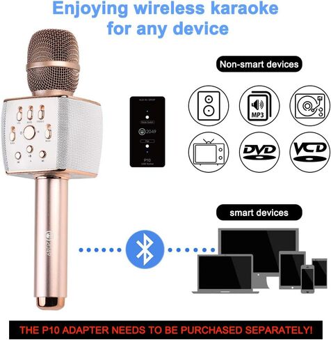 2x13w Cardioid Dynamic Karaoke Microphone, Handheld Wireless Bluetooth Karaoke Systems Karaoke Microphone for Home/Outdoor/Party/Classroom/Car (Rosegold) in Saudi Arabia