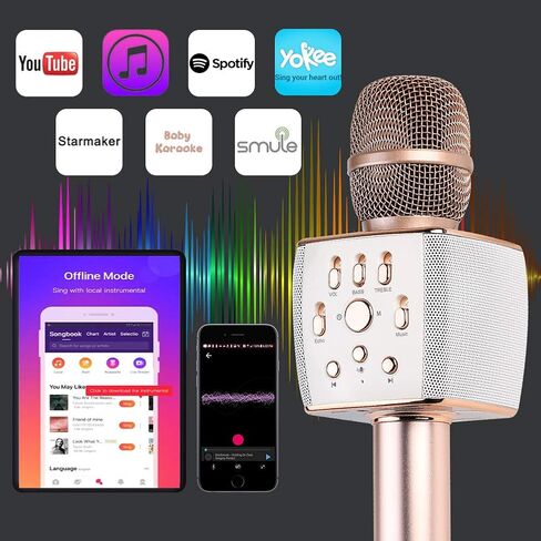 2x13w Cardioid Dynamic Karaoke Microphone, Handheld Wireless Bluetooth Karaoke Systems Karaoke Microphone for Home/Outdoor/Party/Classroom/Car (Rosegold) in Saudi Arabia