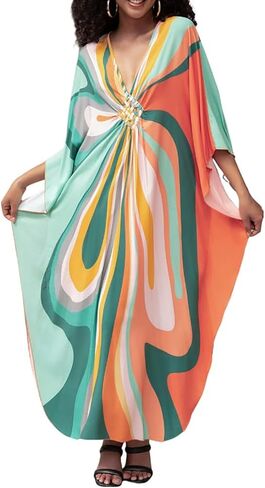 Bestyyou Women's Printed Long Caftans Swimsuit Cover Up Loungewear Ethnic Kaftan Maxi Beach Dress Swimwear Beachwear in Saudi Arabia
