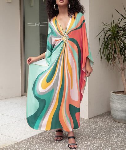 Bestyyou Women's Printed Long Caftans Swimsuit Cover Up Loungewear Ethnic Kaftan Maxi Beach Dress Swimwear Beachwear in Saudi Arabia