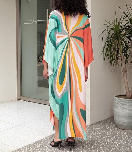 Bestyyou Women's Printed Long Caftans Swimsuit Cover Up Loungewear Ethnic Kaftan Maxi Beach Dress Swimwear Beachwear in Saudi Arabia