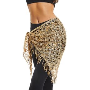 Belly Dance Hip Scarf - Sequin Hip Skirt Belly Dancing Belt Triangle Shawl Tassel Belts Waist Chain for Women/Girls