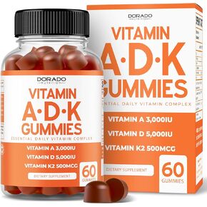 ADK Gummies Vitamin D3 K2 Gummies (60 Sugar Free Gummies) Vitamin D3 K2 10000iu/ 5000iu - ADK Vitamin Supplement - Vitamin ADK - Vitamin D & K - ADK 10 Vitamin Supplement - Vegan - Non GMO - USA Made