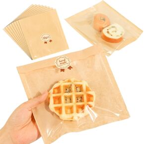 40 Pcs Bakery Bags, UHOMENY Heat-Sealable Bakery Treat Bags Kraft Paper with Clear Window Sealing Bakery Grease Resistant Brown Paper Bags for Cookies Pastries Donut Snacks Sandwich Coffee Bread Loaf