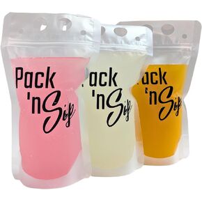 Pack ‘n Sip 24PCS Drink Pouches for Adults with 24Straws - Reclosable Smoothie Pouches & Clear Juice Pouches for Adults – Reusable Drink Bag Plastic Pouches Bag, BPA-Free - Funnel Included