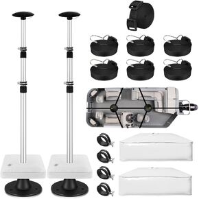 Boat Cover Support Poles, Adjustable Pontoon Boat Cover Support Poles 2 Pack, Aluminum Telescopic Boat Cover Support Systems with Webbing Straps and Weight Bag