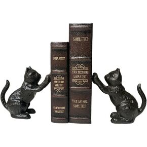 Book Ends for Shelves Decorative, Cast Iron Heavy Duty Bookends for Heavy Book, Unique Cute Cat Bookend for Home/Office Decor, Antique Classic Black 2PCS