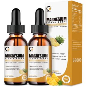 (2 Pack) Magnesium Glycinate Supplement Liquid Drops 1000MG Liquid Magnesium Glycinate High Absorption with Bromelain Vitamin C B6 D Zinc for Calm Relax Muscle Bowel Energy Pineapple Flavor