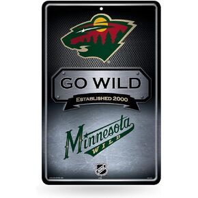 Rico Industries NHL Minnesota Wild Large Metal Sign 11" x 17" Large Metal Home Décor Sign