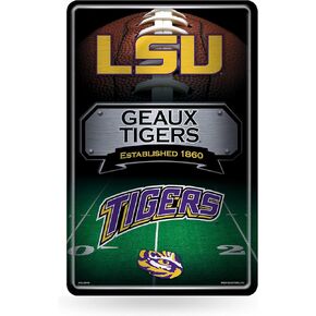 Rico Industries NCAA LSU Tigers Large Metal Sign 11" x 17" Large Metal Home Décor Sign