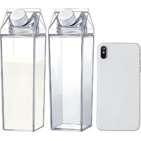 17 oz Milk Carton Water Bottles Plastic Clear Milk Bottles Portable Reusable Milk Box for Travel Sports Outdoor Activities
