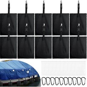 10 Pack Boat Cover Sand Bag Mooring Kit Marine Grade Polyester Sand Bags for Weight Windproof Boating Accessories with Clips