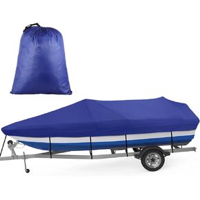 Boat Cover, All-Weather Mooring and Trailering Boat Cover for V-Hull Runabouts Outboards and I/O Bass Boats, Fits up to 14-16ft Long and 96in Wide V-Hull Runabouts Bass Boats,Blue