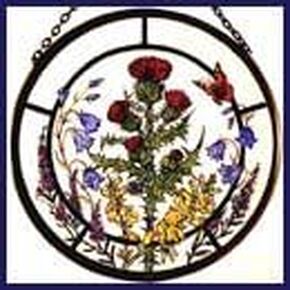 Decorative Hand Printed Stained Glass Window Sun Catcher/Roundel in a Scottish Flowers Design