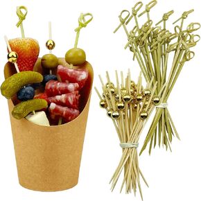 [100 cups + 200 picks] CAMKYDE 100 Pcs Charcuterie Cups with 200 Pcs Cocktail Picks (14oz, Brown)