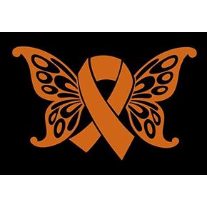 Butterfly Wing Leukemia Cancer Ribbon Vinyl Decal | Orange | Made in USA by Foxtail Decals | for Car Windows, Tablets, Laptops, Water Bottles, etc. | 4.5 x 2.8 inch