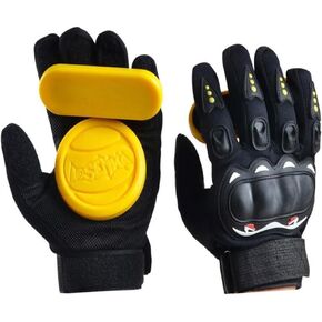 Standard Longboard Downhill Slide Gloves Skate Gloves with 2 Set Replaceable Slider Puck Set - Yellow in Kuwait
