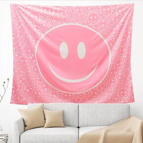 KAUS Pink Smiley Face Tapestry,Boutique Funny Tapestry Wall Hanging Tapestries Cute aesthetic Home Decorations for Teen Girls Apartment Living Room Bedroom Dorm Decor (59.1 x 51.2 inches)
