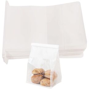 50 Pack Medium Kraft Sourdough Bread Bags, Paper Bread Bags for Homemade Bread With clear window for baked goods packaging storage (Brown)