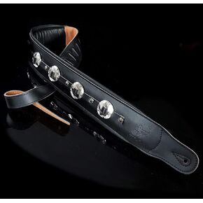 3.25" Extra Wide Black Leather Conchos Dual Padded Guitar Bass Strap IL-5ConBlk V.3