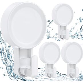 Suction Cup Shower Hooks 4 Pack, Heavy Duty 11 lbs Removable & Reusable Vaccum Suction Hooks for Shower, Waterproof Suction Cup Hanger for Bathroom Kitchen Wreath Towel Loofah