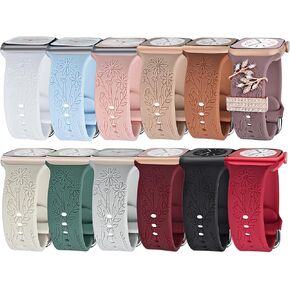 3 Pack Wildflower Engraved Bands Compatible with Apple Watch Band 40mm 38mm 41mm 44mm 42mm 45mm 49mm Women, Floral Soft Silicone Sport Strap for iWatch Bands Series SE 9 8 7 6 5 4 3 2 1 Ultra