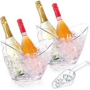 Ice Bucket for Parties 2 Pcs 4 Liter Beverage Tub Ice Tub Wine Beer Drink Buckets for Parties Mimosa Bar Clear Plastic Champagne Acrylic Ice Bucket with Scoop for Cocktail Beer Bottle
